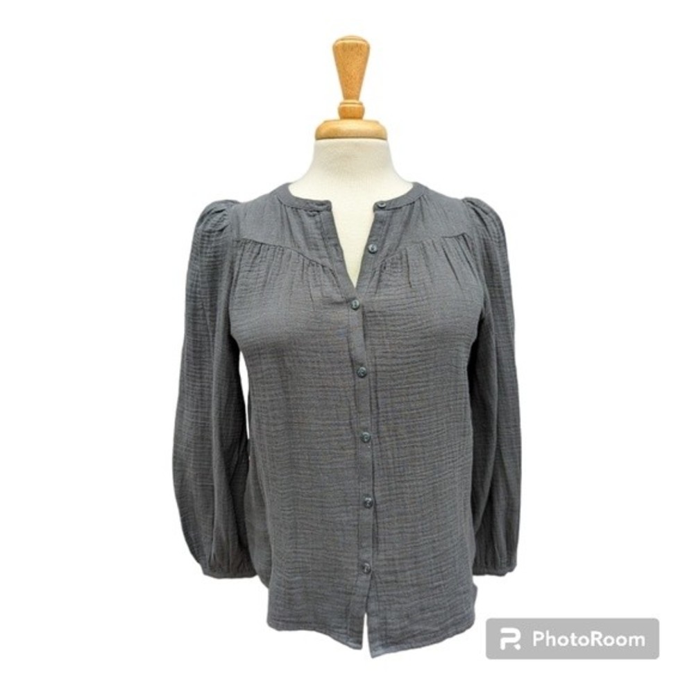 Universal Thread Gray Gathered Sleeve Blouse Top Women's Size M